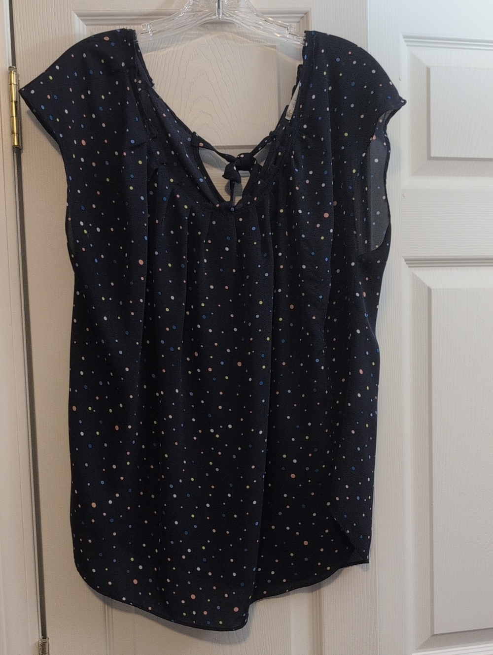 LC Lauren Conrad Navy Dot Tie-Back Cap Sleeve Top
